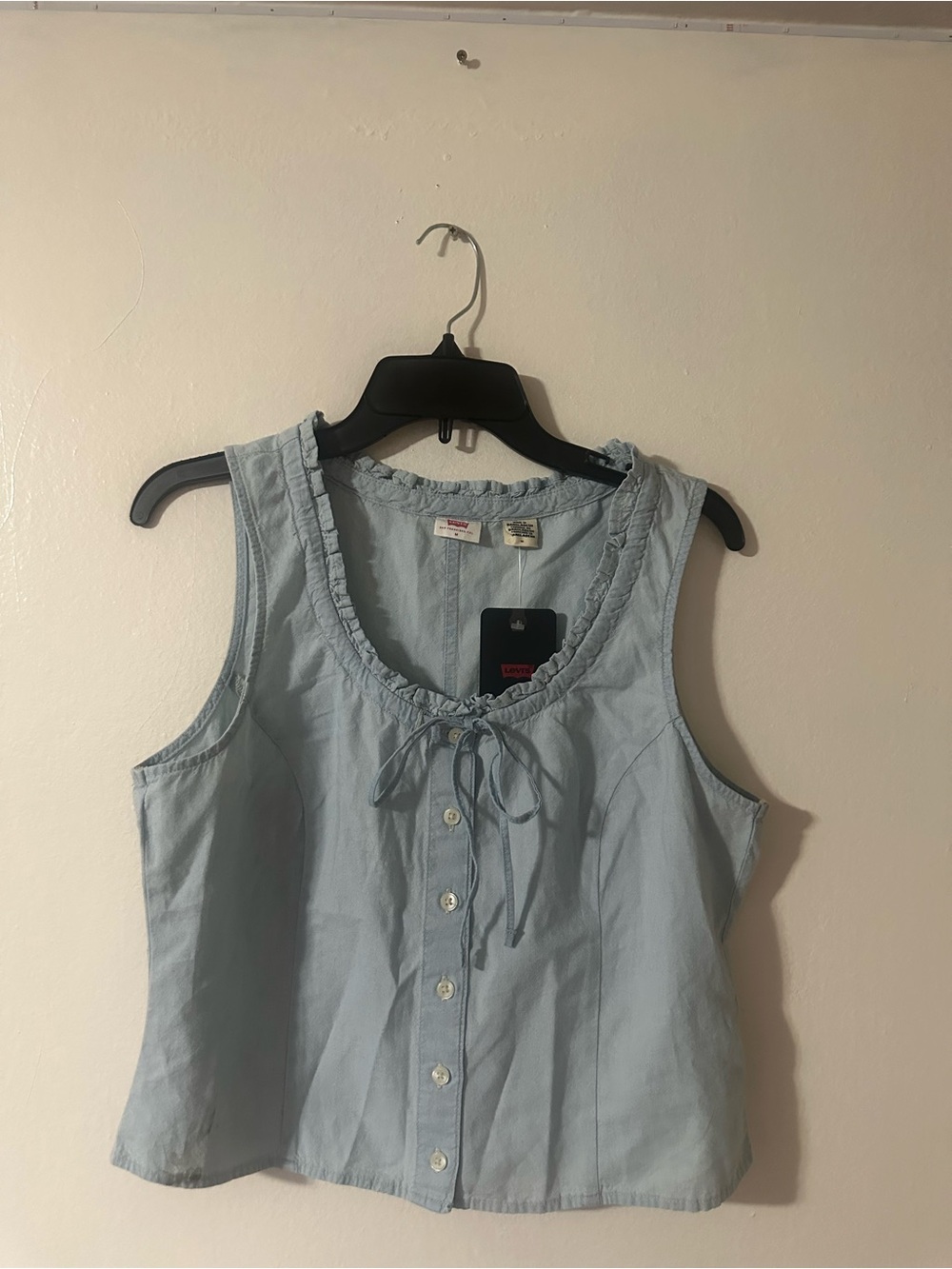 Babydoll Levi's Light Blue Button-Front Sleeveless Tie-Neck Camisole NWT